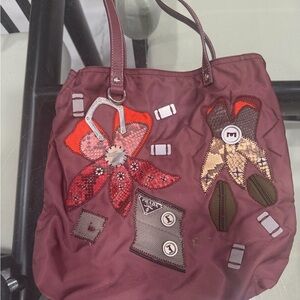Prada Burgundy Tote with Floral Accents